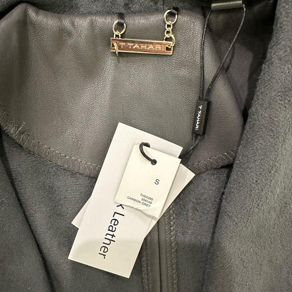 T. Tahari Faux Suede Leather Waterfall Open Front Vest Grey size Small - Picture 14 of 16